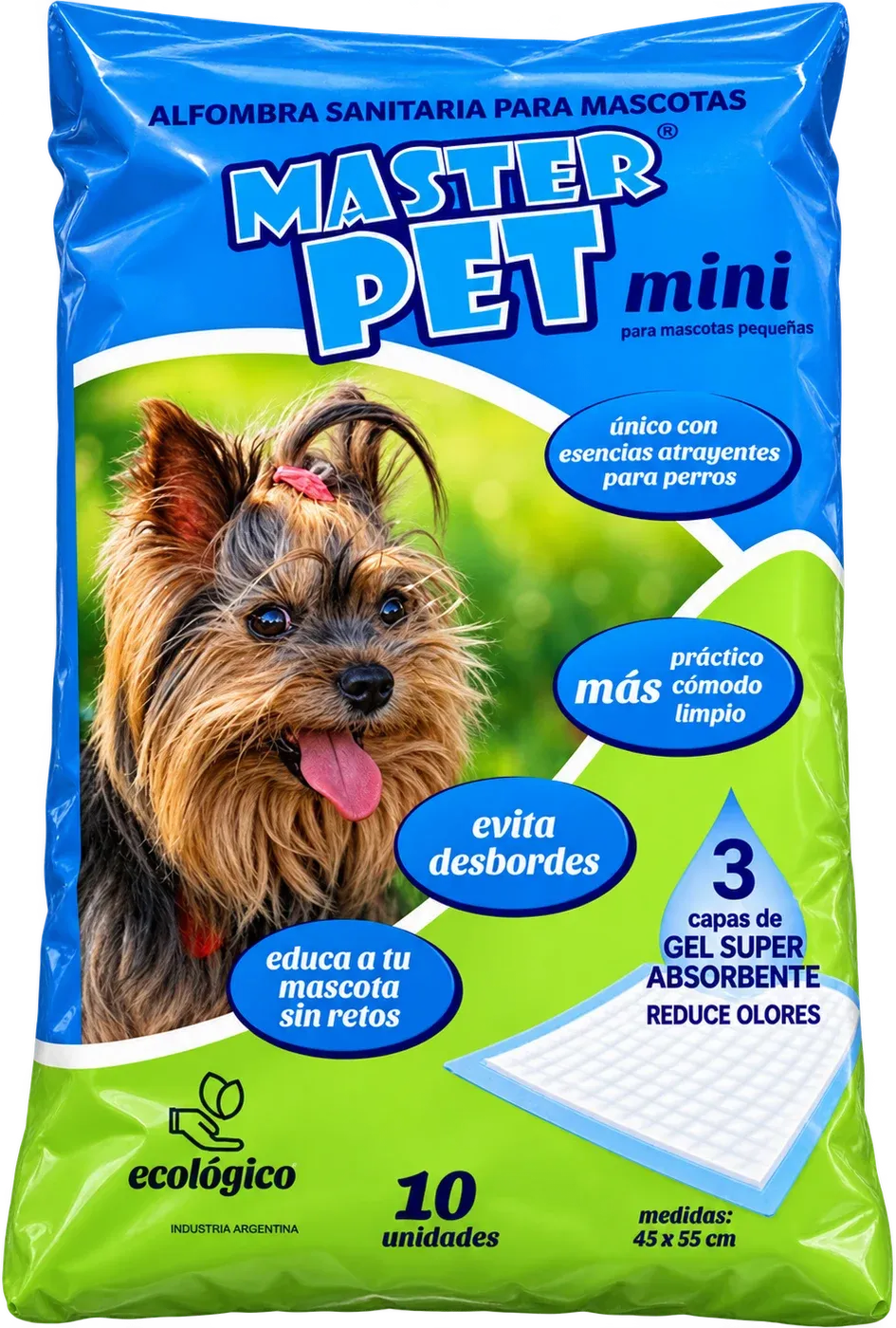 Paquete de Master Pet Mini, alfombra sanitaria para mascotas pequeñas: 10 paños de 45 × 55 cm