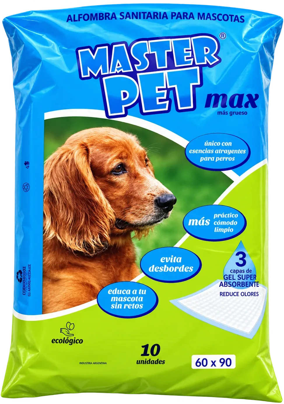 Paquete de Master Pet Max, alfombra sanitaria para perros: 10 paños de 60 × 90 cm